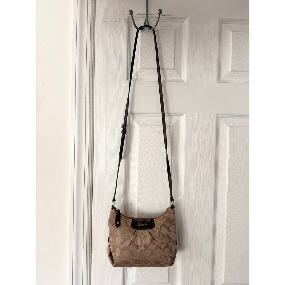 Coach Vintage Y2K Tan Satin Signature Mini Crossbody Brown Patent Strap Bag